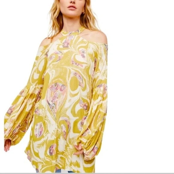 Free People Gold Drift Away Tunic Dress Oversized Blouse Chartreuse Size XS - Picture 1 of 9